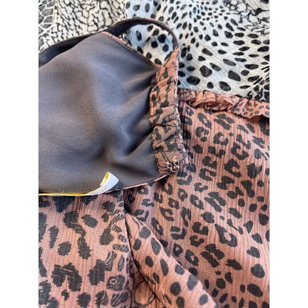 Ramy Brook Leomi Silk SZ L Animal Print Tiered Ruffle Lined Sleeveless Dress NEW - Picture 8 of 16